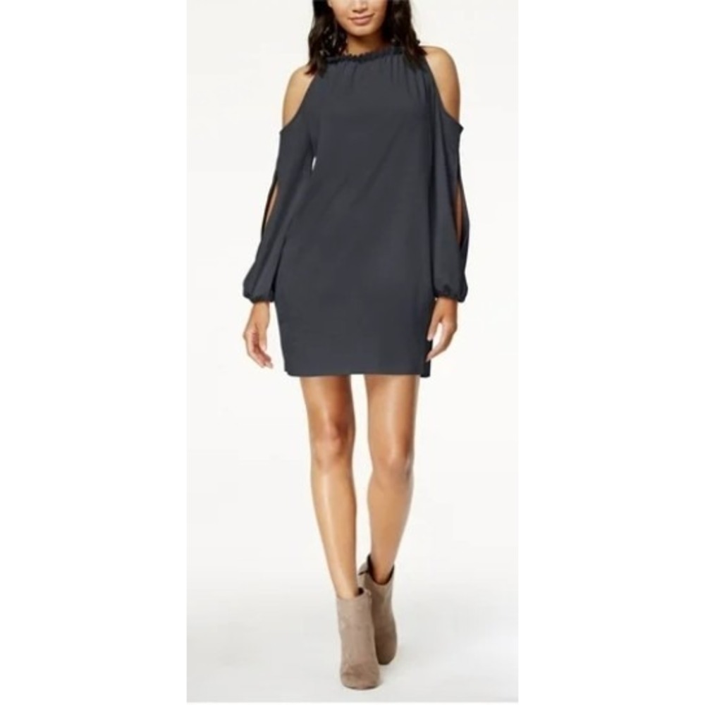 NWT Western Chic Mini Dress Sz L Ruffles Cold‎ Shoulder Long Sleeve Halter